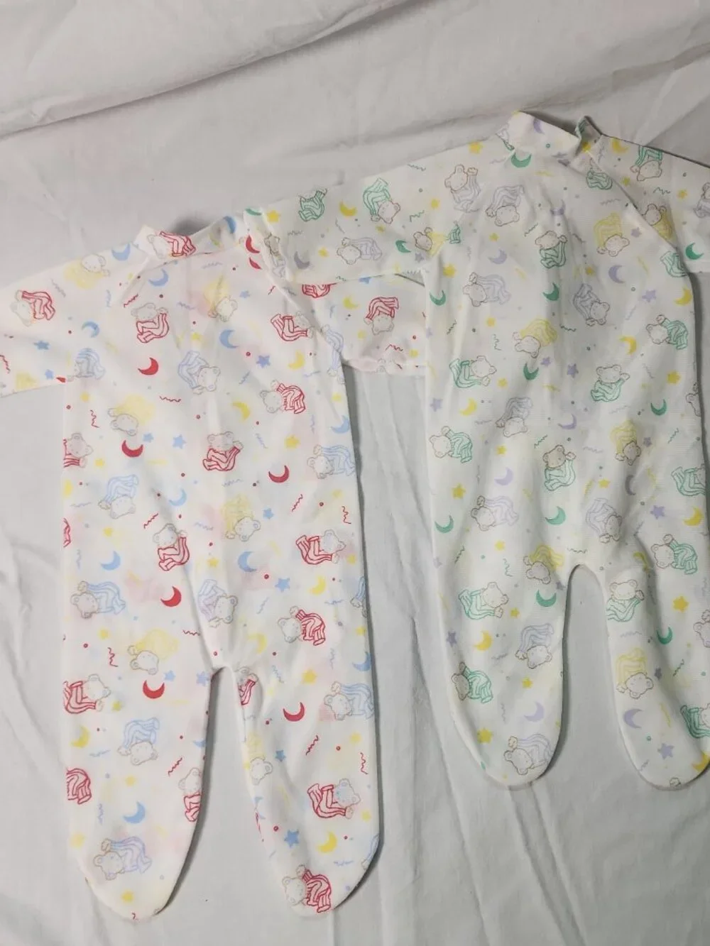 80s 90s Carter's Baby Interlock Knit Footed Sleeper Lot Pastel Teddy Bear M VTG